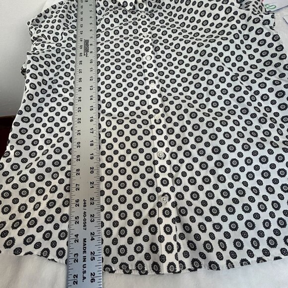 Lands' End Womens Black & White Floral Button-Up Shirt Size 14 No Iron Cotton - Picture 6 of 8